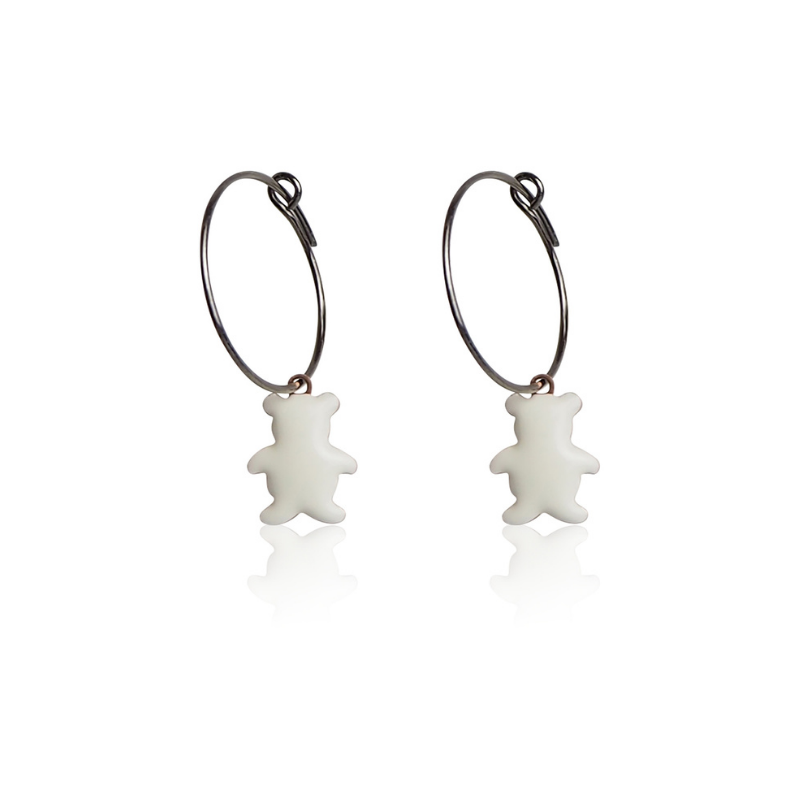 Creole earrings polar bear enamel woman