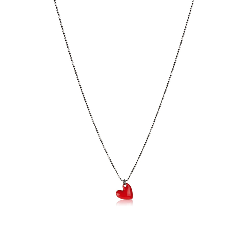 Collier femme cœur émail rouge or rose 18kt