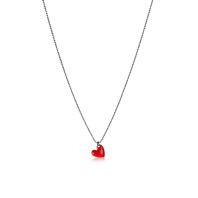 Women's necklace heart enamel red rose gold 18kt