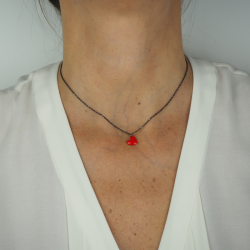 Collier femme cœur émail rouge or rose 18kt