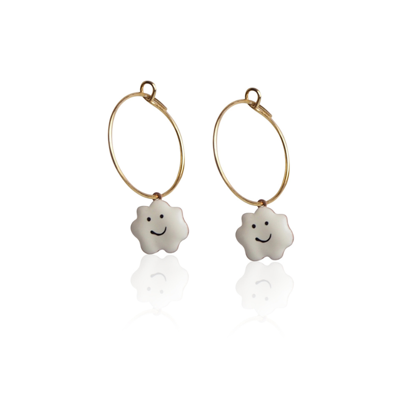 Boucles d'oreilles nuage émail blanc femme argent massif 925