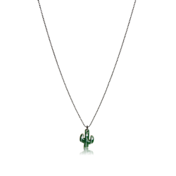 Women's green enamel cactus necklace yellow gold 18kt