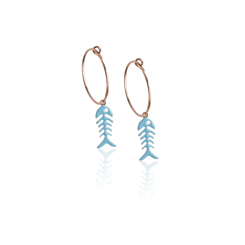 Boucles d'oreilles poisson émail bleu enfant or jaune 18kt