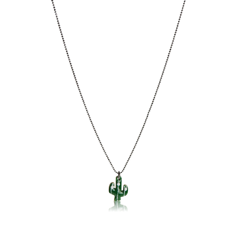 Collier cactus émail garçon or jaune 18kt