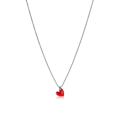 Necklace girl heart vermeil red enamel