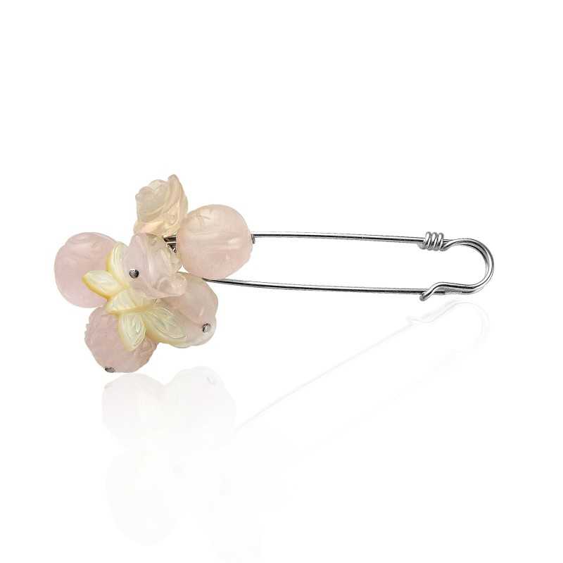 Broche femme épingle fleur rose papillon nacre